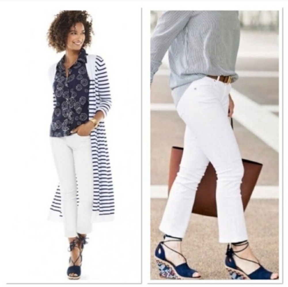 CAbi White Straight Leg Hi-Rise Cropped Jeans